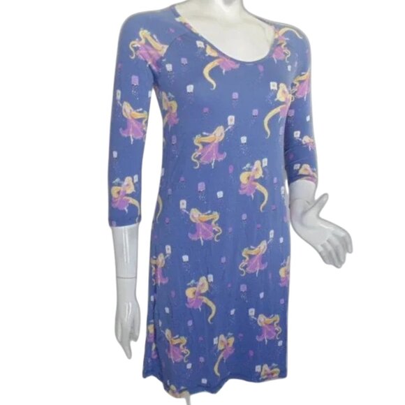 DISNEY X MUNKI MUNKI Nightgown, S, Tangled, Sleep shirt, Blue, Raglan 3/4 slvs - Picture 2 of 11